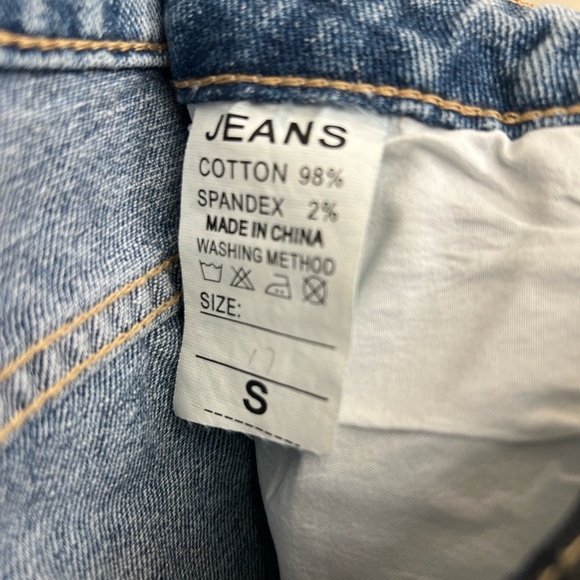 Blue Distressed Jean Shorts with Frayed Hem - Picture 5 of 5